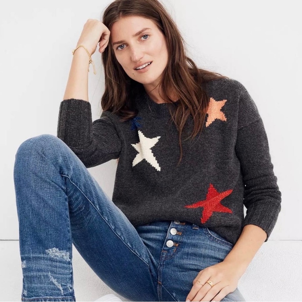 Madewell Starry Night Wool Crew Neck Long Sleeve Multicolor Star Sweater Size XS